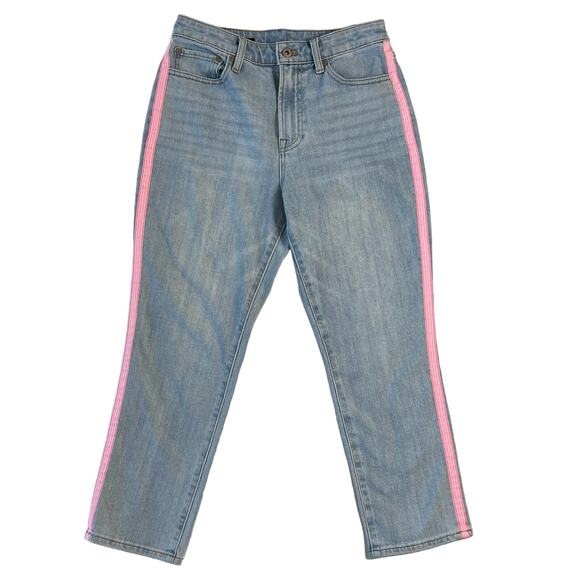 Women's 8P Modern Ankle Jean With Pink Side Stripe Light Wash Denim - Picture 1 of 8